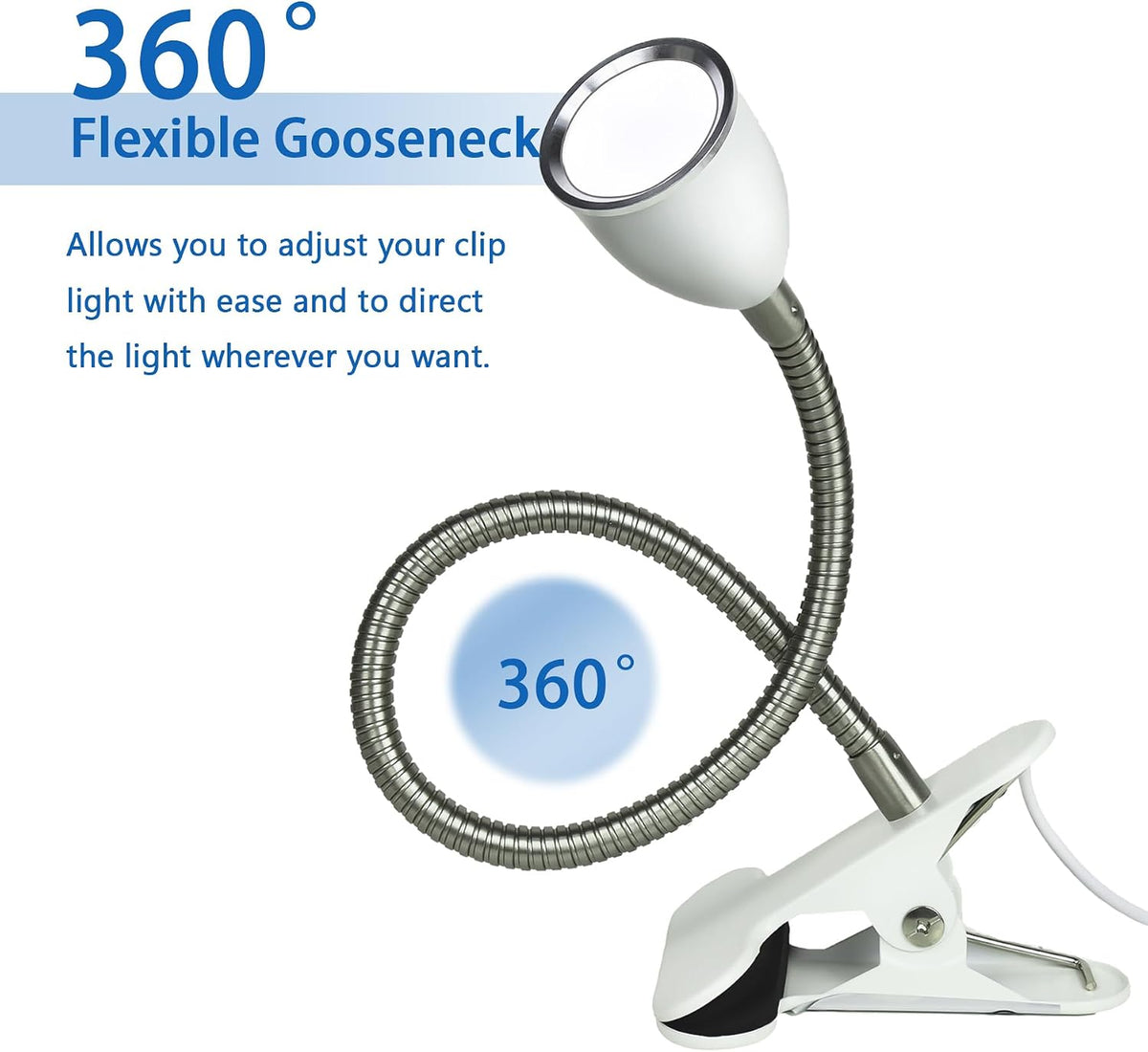 LALISU Desk lamp Eye-Caring Table Lamps, 360°Rotation Gooseneck Clip Lamp