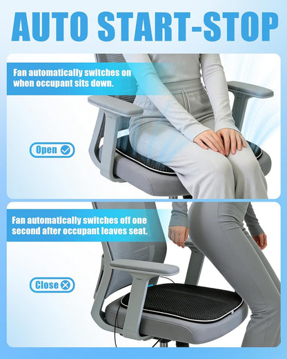 Cooling Seat Cushion with Smart Auto On/Off Sensor, USB Rechargeable Fan Cooling Seat Pad for Office Bleacher, Stadium