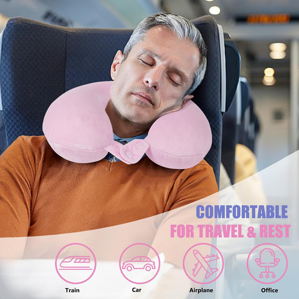 SAIREIDER Travel Pillow 100% Pure Memory Foam Travel Neck Pillow, Airplane Pillow for Traveling、Car、Home、Office，Washable Cover（Black）