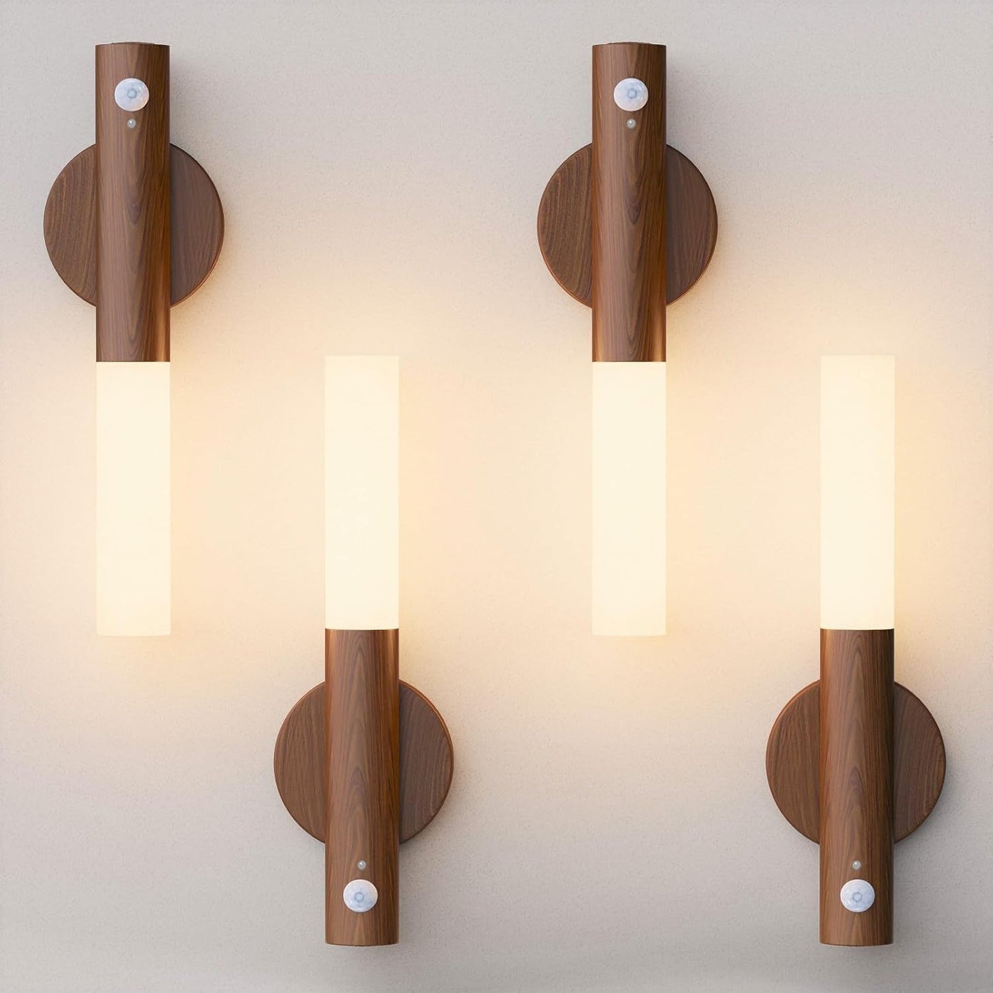 Rechargeable Motion Sensor Wall Sconces, 2200mAh, Magnetic Night Light 4P | Battery Operated, Wireless, Wall Light, 3000K Warm White, Indoor Use for Hallway, Stair, Cabinet and Picture Lighting