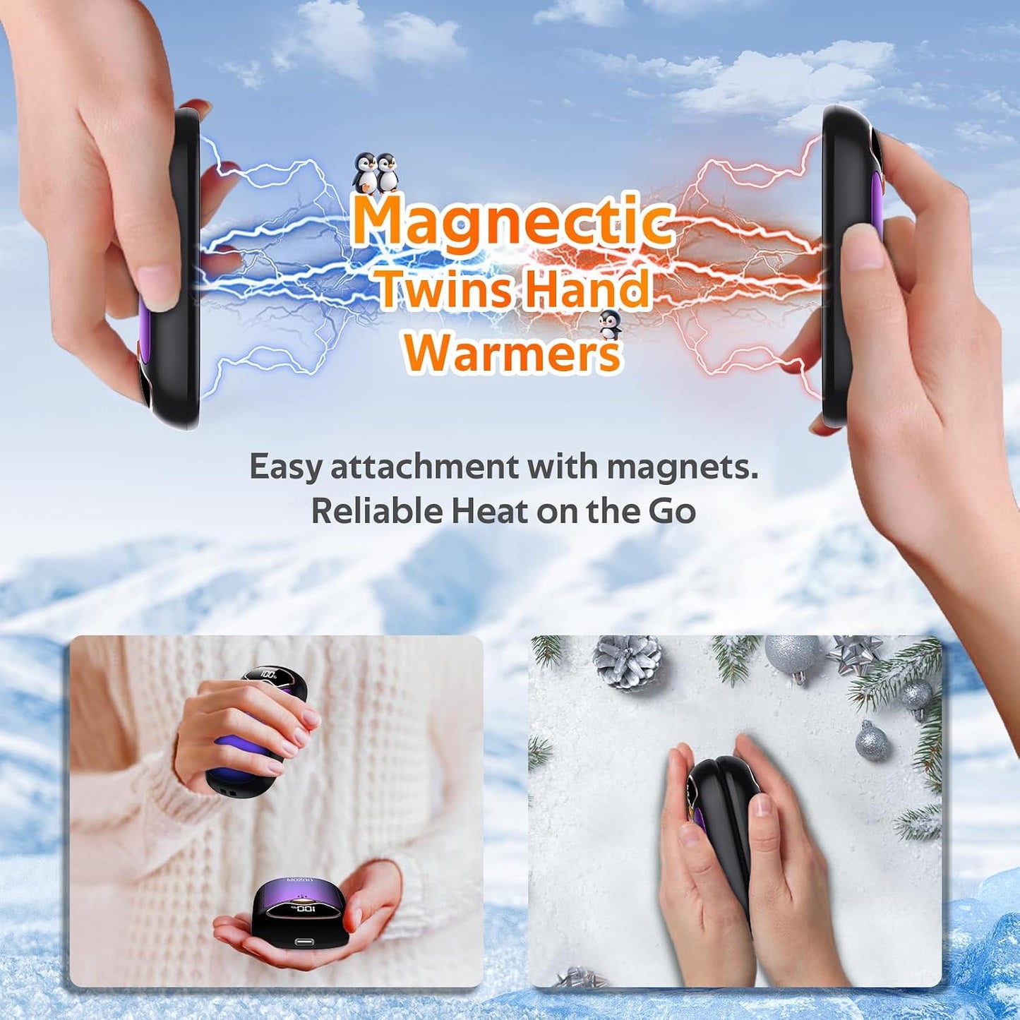 Hand Warmers Rechargeable - Magnetic Electric Hand Warmers 2 Pack, LED Display, 4 Settings Fast Heating Reusable Portable Heater Handwarmers for Golf Hunting Camping Essentials, Gifts for Men Women