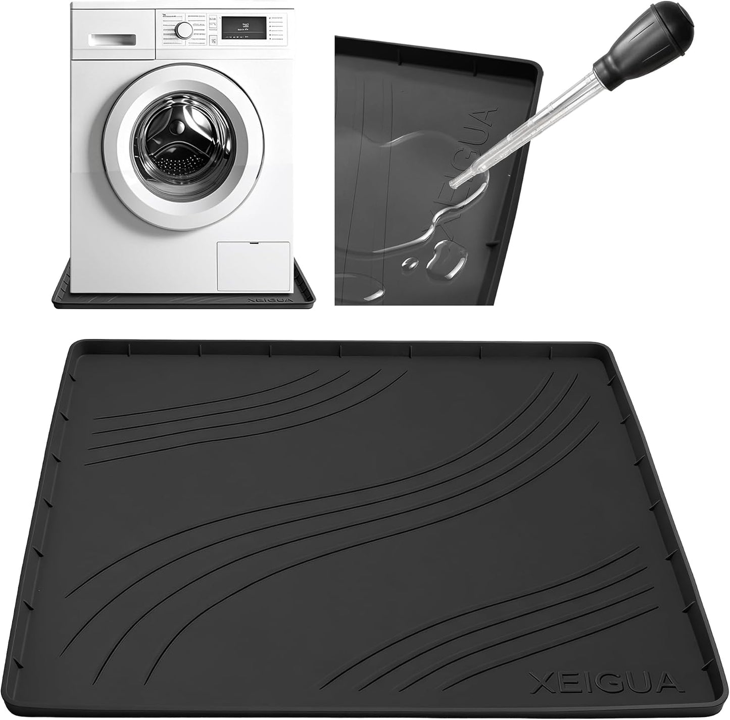 Washing Machine Pan, Drain Pan, Large 33×30/4 LBS Silicone Drain Pan, Waterproof Non-Slip Drip Tray with Raised Edge, Anti-Vibration Floor Leak Protector for Washer, Dryer and Laundry Room