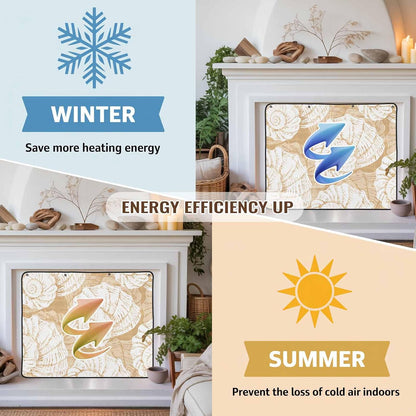 Magnetic Fireplace Cover Navy Blue Coastal Shells Fireplace Screen Decorative Ocean Conch Marine Life Insulation Fireplace Blocker Save Energy Fireplace Draft Stopper Covers for Living Room 36x30 Inch