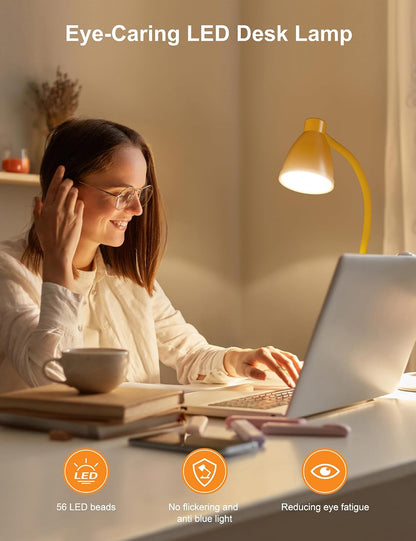 BOHON LED Desk Lamp with USB Charging Port 3 Color Modes Dimmable, Black | Reading Light Intelligent Induction Auto Dimming Task Lamp Neck Flexible Table Lamp for Bedside Office, AC Adapter Include