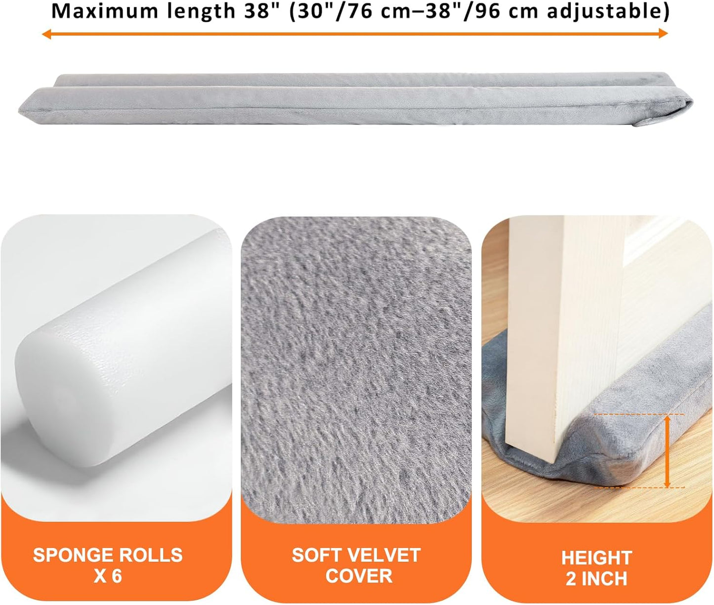 Under Door Draft Stopper 30-38" Adjustable Wind Stopper for Door & Window, Foam Door Sweep Air & Noise Blocker for Bottom of Doors Double Side Seal - Black
