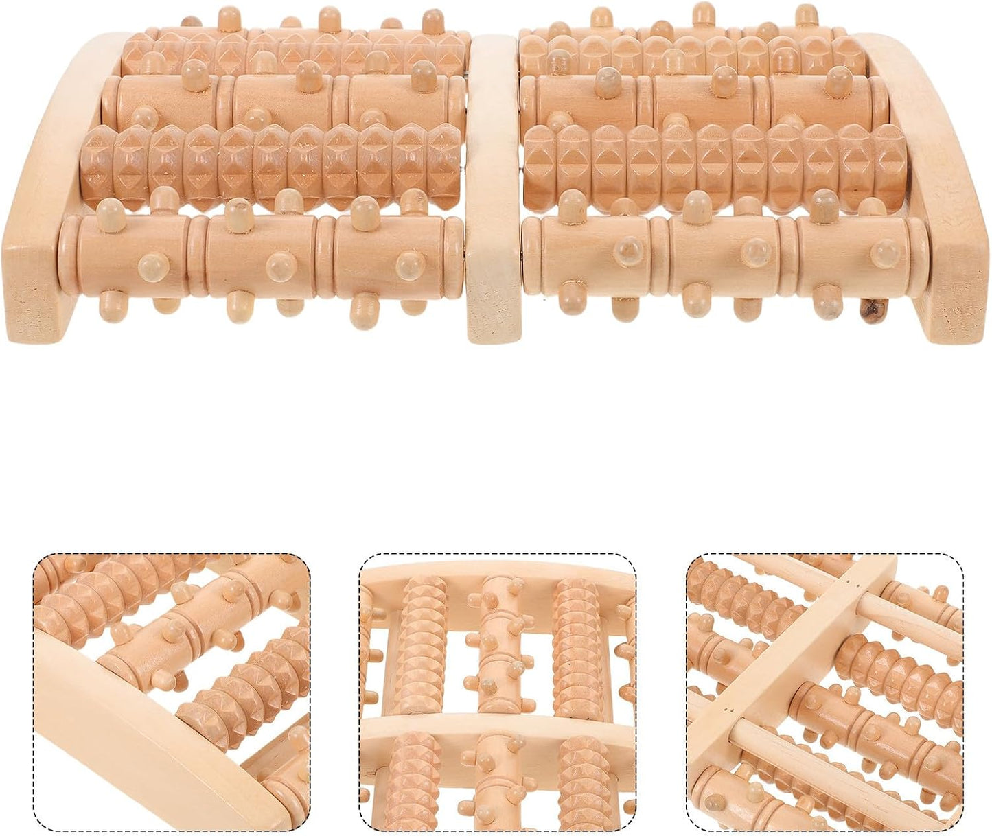 Wooden Foot Massager Roller for Plantar Fasciitis Relief, 5-Row Acupressure Muscle Roller, Portable Foot and Calf Reflexology Massage Tool for Deep Tissue Relaxation