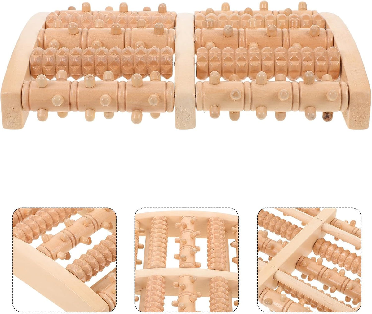 Wooden Foot Massager Roller for Plantar Fasciitis Relief, 5-Row Acupressure Muscle Roller, Portable Foot and Calf Reflexology Massage Tool for Deep Tissue Relaxation