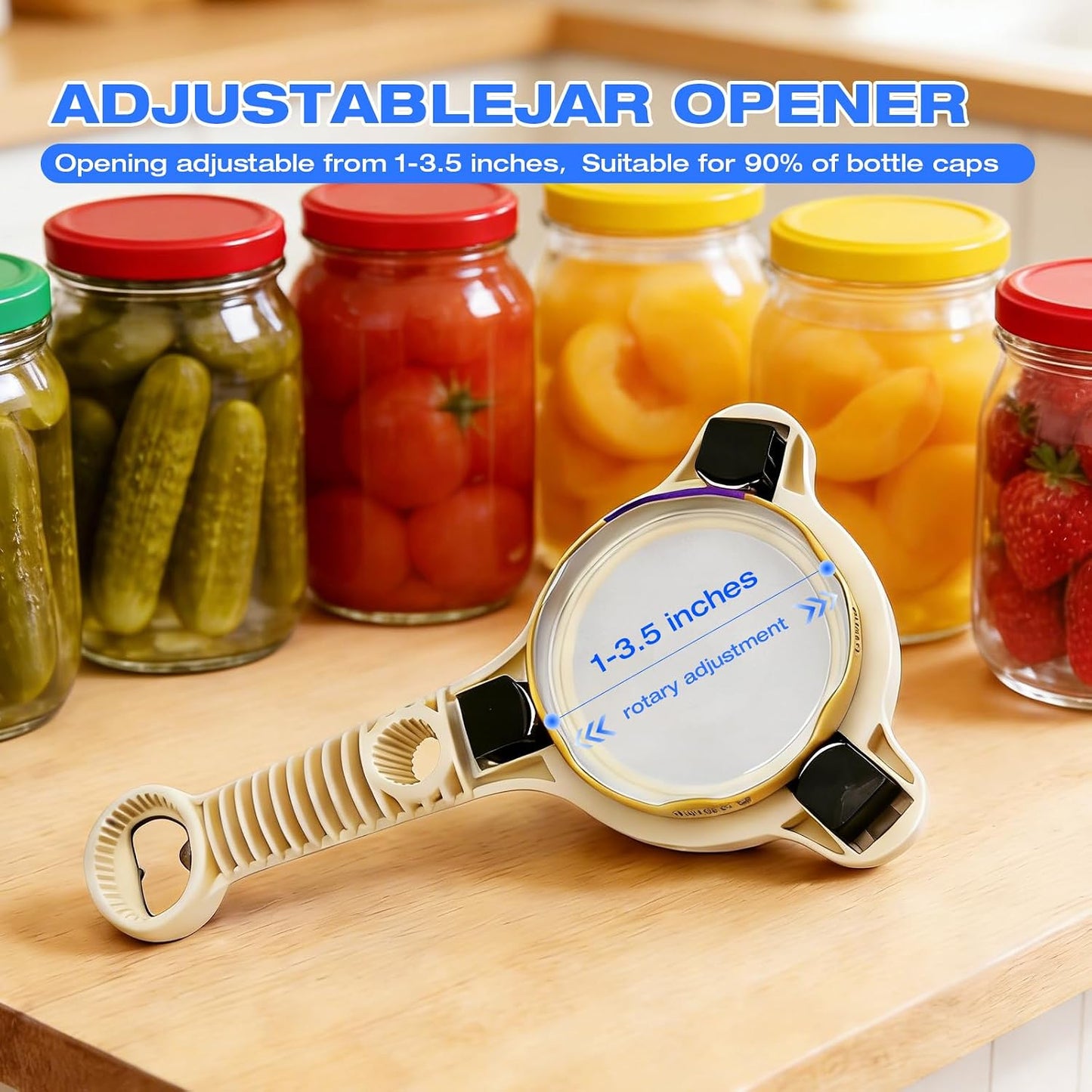 4-in-1 Heavy Duty Jar Opener for Seniors and Weak Hands – Ergonomic Manual Bottle Opener for Small to Large Lids – Multifunction Kitchen Tool for Arthritic Hands, Beer, Sauces & Canned Goods