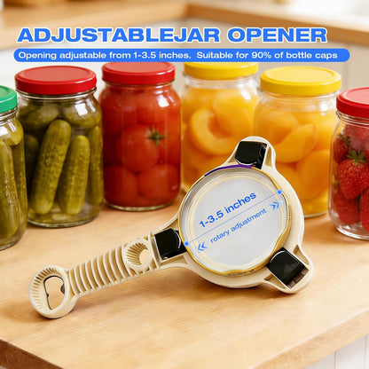 4-in-1 Heavy Duty Jar Opener for Seniors and Weak Hands – Ergonomic Manual Bottle Opener for Small to Large Lids – Multifunction Kitchen Tool for Arthritic Hands, Beer, Sauces & Canned Goods