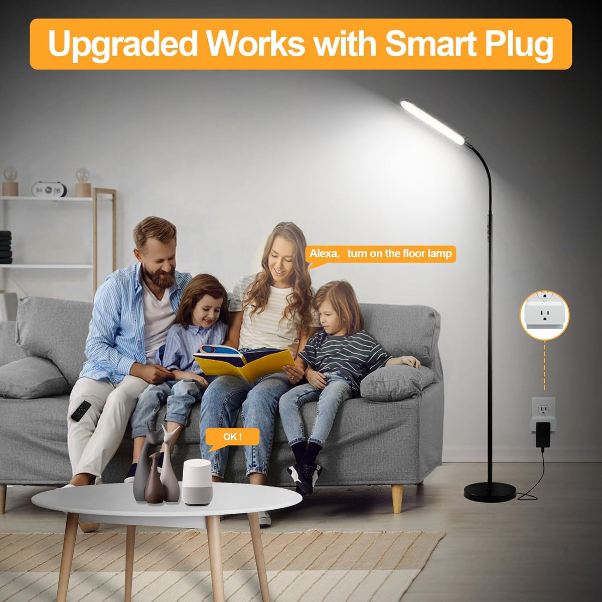 marctronic Floor Lamp, 18W 1800LM Super Bright LED Floor Lamp with Remote & Works with Smart Plug, Dimmable Timing Eye Caring Reading Lamps Floor Standing for Living Room Bedroom Office