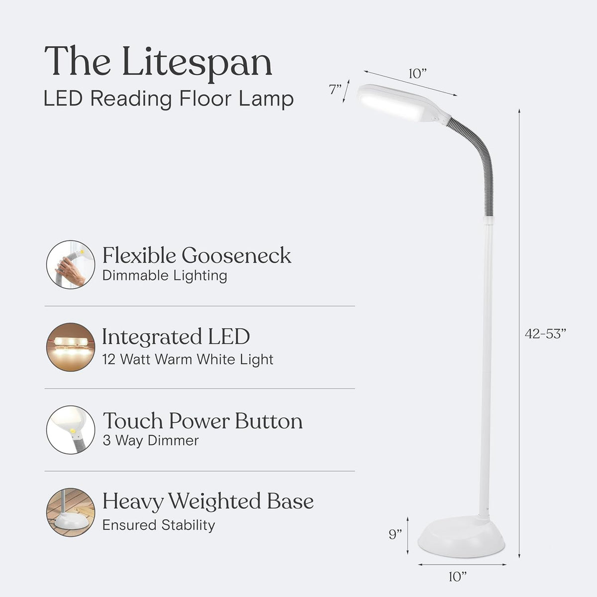 Brightech Litespan - Bright LED Floor Reading Lamp for Over Chair Crafts and Reading, Esthetician Light for Lash Extensions, Gooseneck Adjustable Standing Lamp for Living Room, Bedroom, Office - Black
