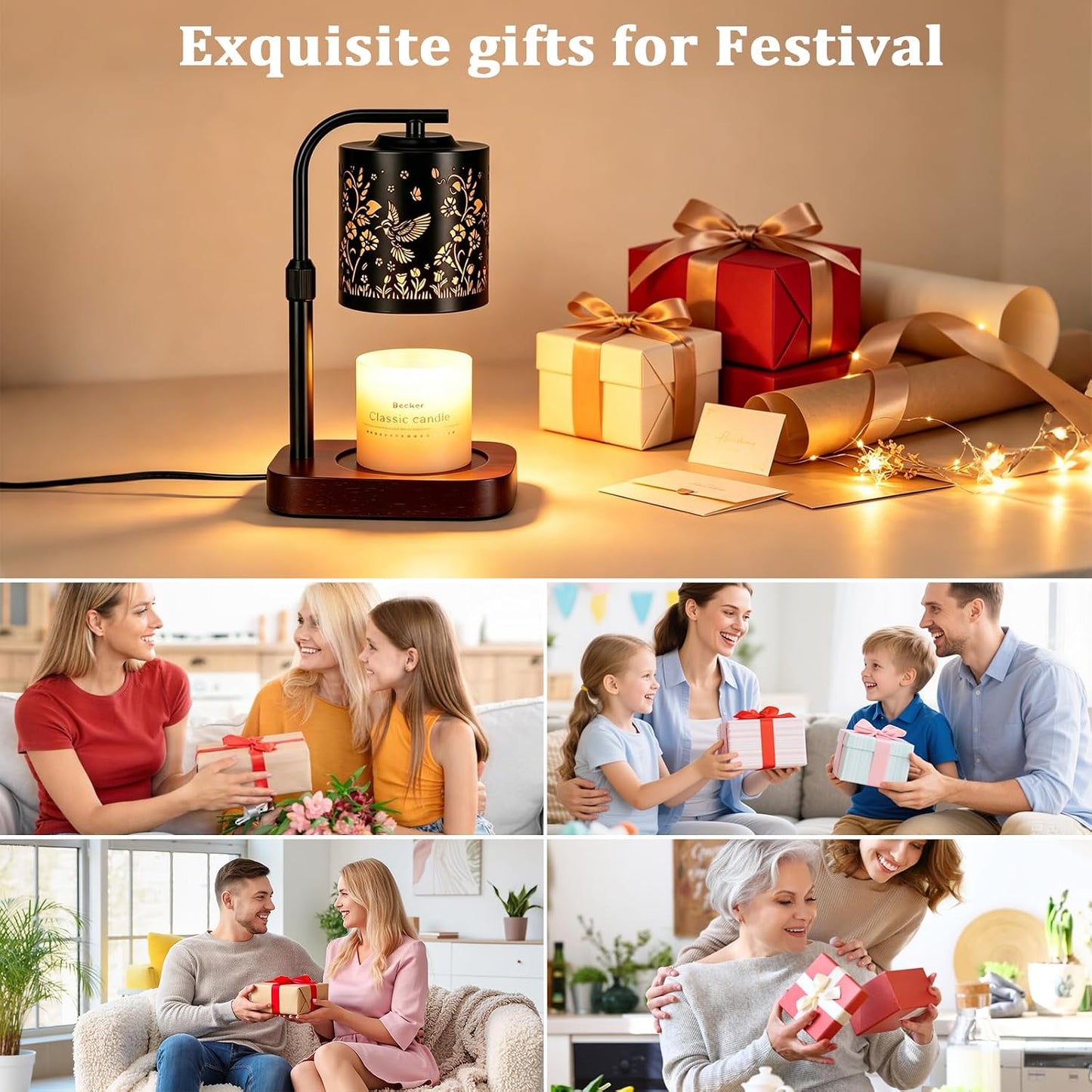 WIHTU Candle Warmer Lamp with Timer & Dimmer Dragonfly for Jar Candles | Metal Electric Wax Melt Warmer, Height Adjustable, Birthday Gift for Women Mom Her, Housewarming Home Decor, Include 2 Bulbs