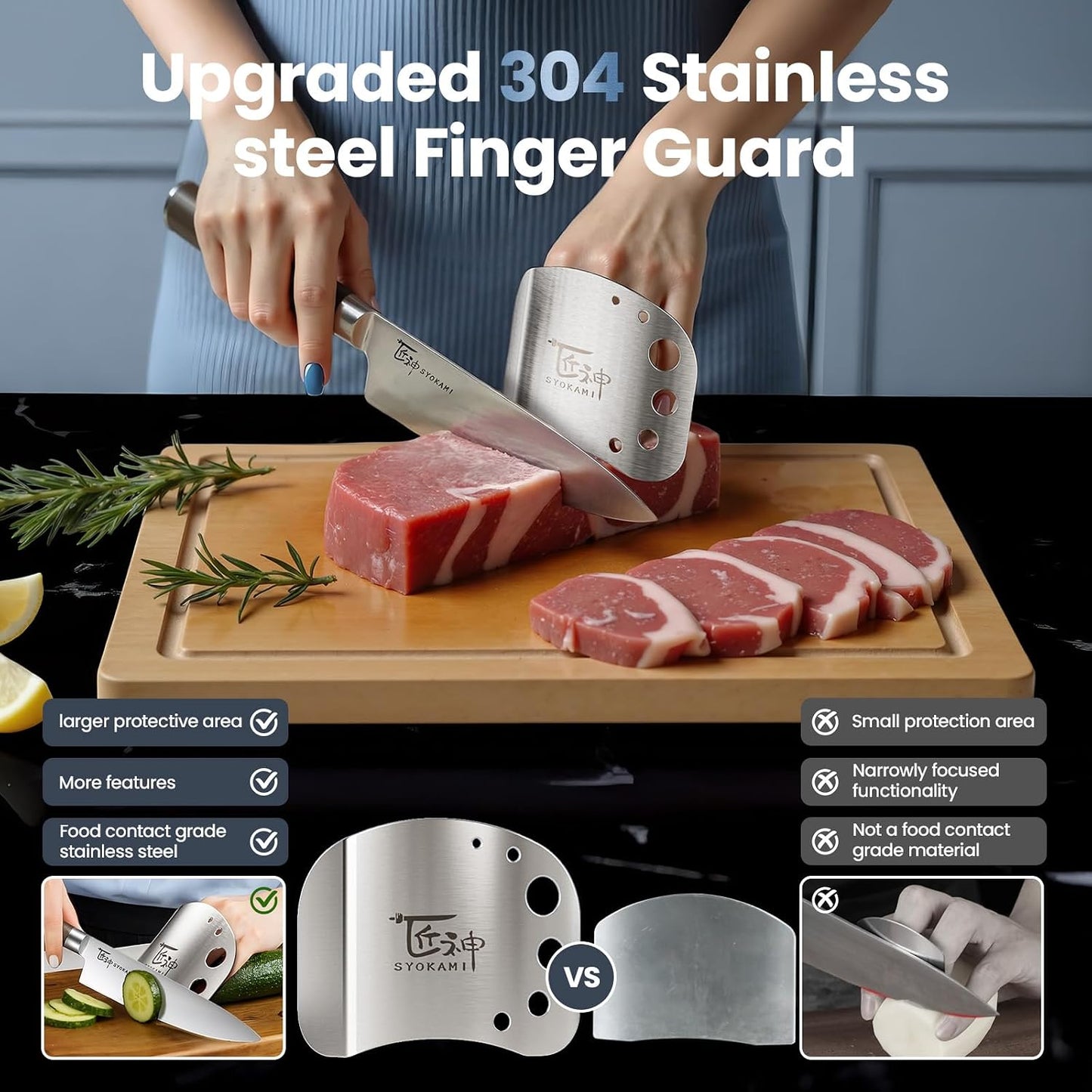 Finger Guards for Cutting Food-Finger Protectors with Herb Stripper | Stainless Steel | 2 Pcs | Adjustable Size | Rose Gold | Protecting Fingers and Nails | Gift Box for Couple Women Mom Wife