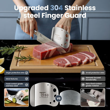 Finger Guards for Cutting Food-Finger Protectors with Herb Stripper | Stainless Steel | 2 Pcs | Adjustable Size | Rose Gold | Protecting Fingers and Nails | Gift Box for Couple Women Mom Wife