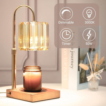 Yuichoy Candle Warmer Lamp with Timer, Dimmable Electric Candle Wamer Adjustable Height, Glass Modern Candles Melter Lamp, Gifts for Women Mom, Clear