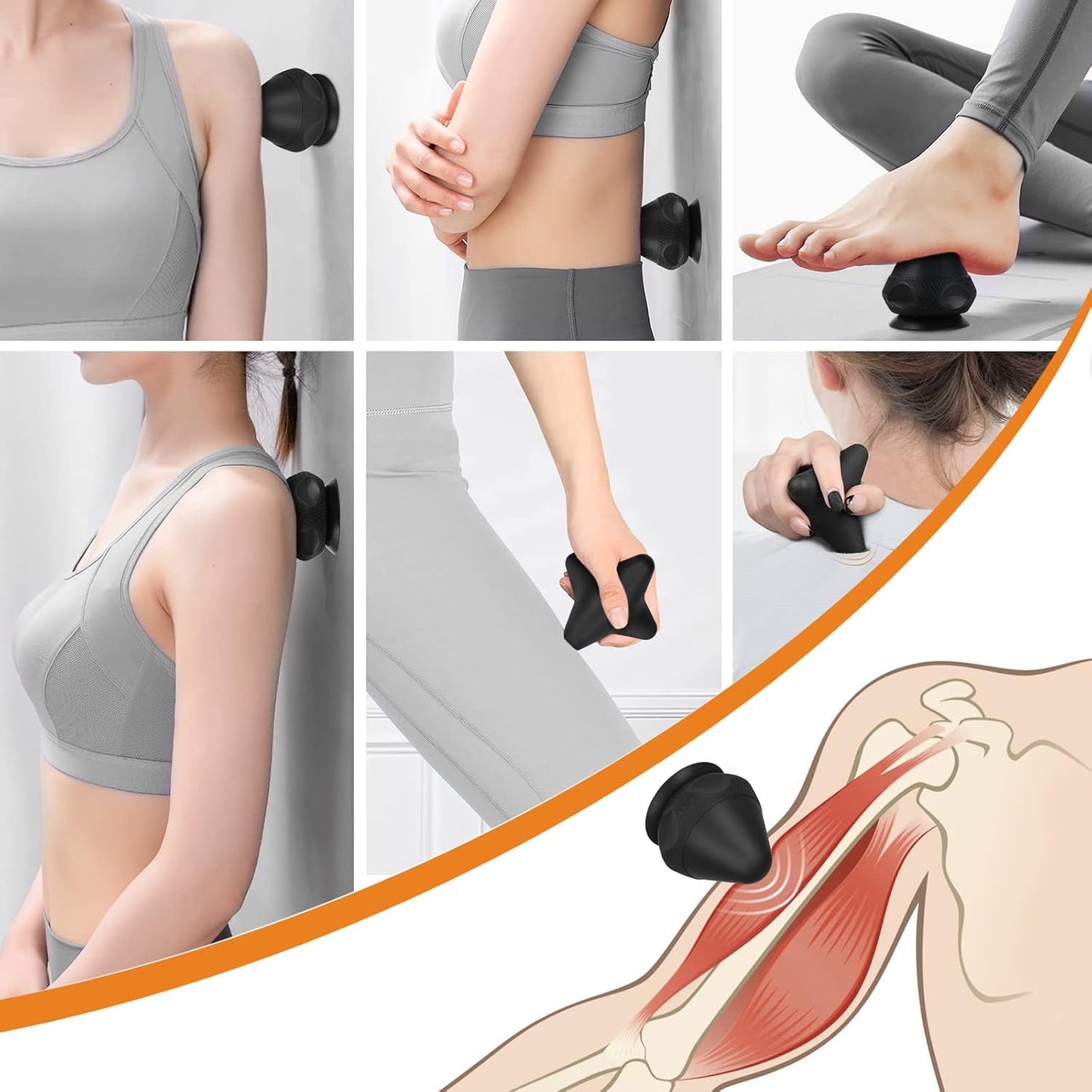 Mountable Massage Ball with Suction Cup, Manual Back Massager Kit for Myofascial Release and Muscle Knot Remover Black