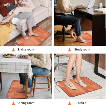 Heated Floor Mat, Foot Warmer Under Desk, Feet Heating Pad with 10 Heat Settings and Timer, Fast Heating for Office, Home, Study Play Room 120V 60W 18.5x14.2 inch SZ