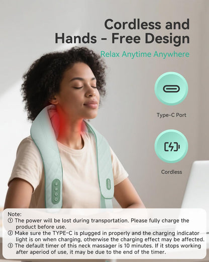 Snailax Cordless Neck & Shoulder Massager with Kneading, Heat, USB-C