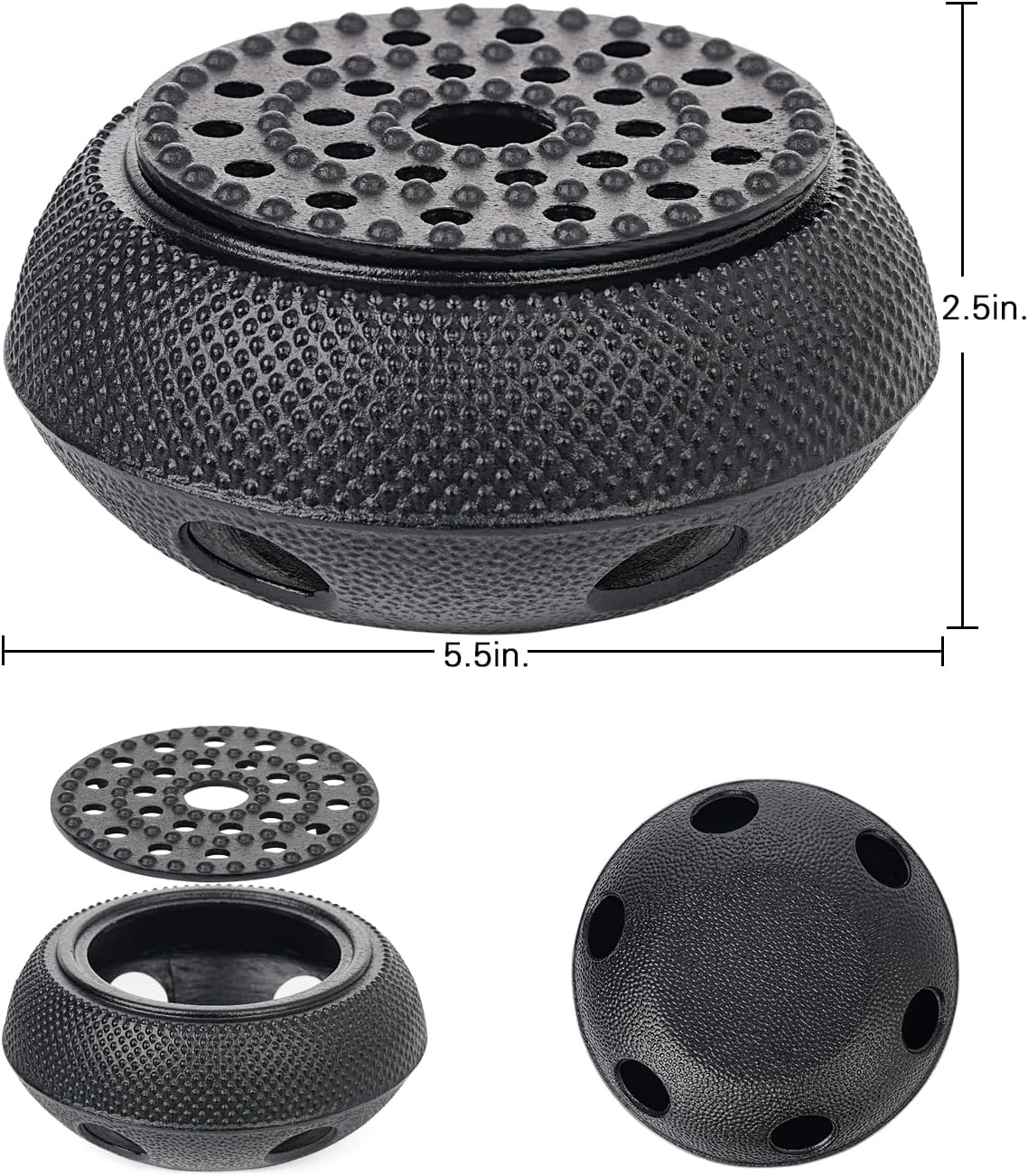 Sungmor Black Cast Iron Teapot Warmer - Base with Candle Holder | Heat Retaining Stand for Tetsubin or Glass & Ceramic Teapots