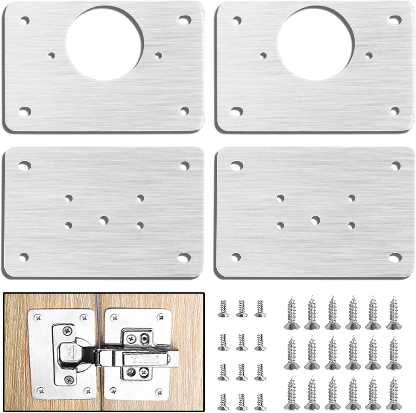 2Pairs Thick Hinge Repair Plate Kit with Hole for Cabinet Door | Rust Resistant, Stainless Steel Plate Repair Brackets, Easy Installation with Mounting Screws Fixing for Kitchen Cupboard