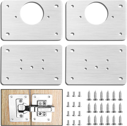 2Pairs Thick Hinge Repair Plate Kit with Hole for Cabinet Door | Rust Resistant, Stainless Steel Plate Repair Brackets, Easy Installation with Mounting Screws Fixing for Kitchen Cupboard
