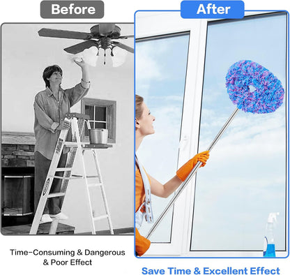 Ceiling Fan Cleaner Duster Reusable Microfiber Ceiling Fan Blade Cleaner Removable Duster with Extension Pole Adjusts 13 to 49.7 Inch for Cleaning Walls Bookshelves Furniture Door Window Top (Blue)