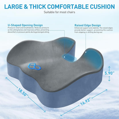 BlissTrends Memory Foam Seat Cushion for Office Chair & Car Seat, Black | 4.7in Ergonomic Tailbone & Sciatica Support with Removable Velvet Cover for Pressure Relief and Long Sitting Comfort