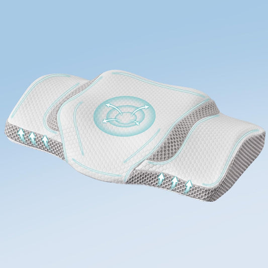 NEWBULIG Cervical Neck Pillow, Ergonomic Contour Memory Foam and Detachable Roll Pillow for Neck Pain Relief Side Back Stomach Sleepers with Cooling Breathable Cover, White