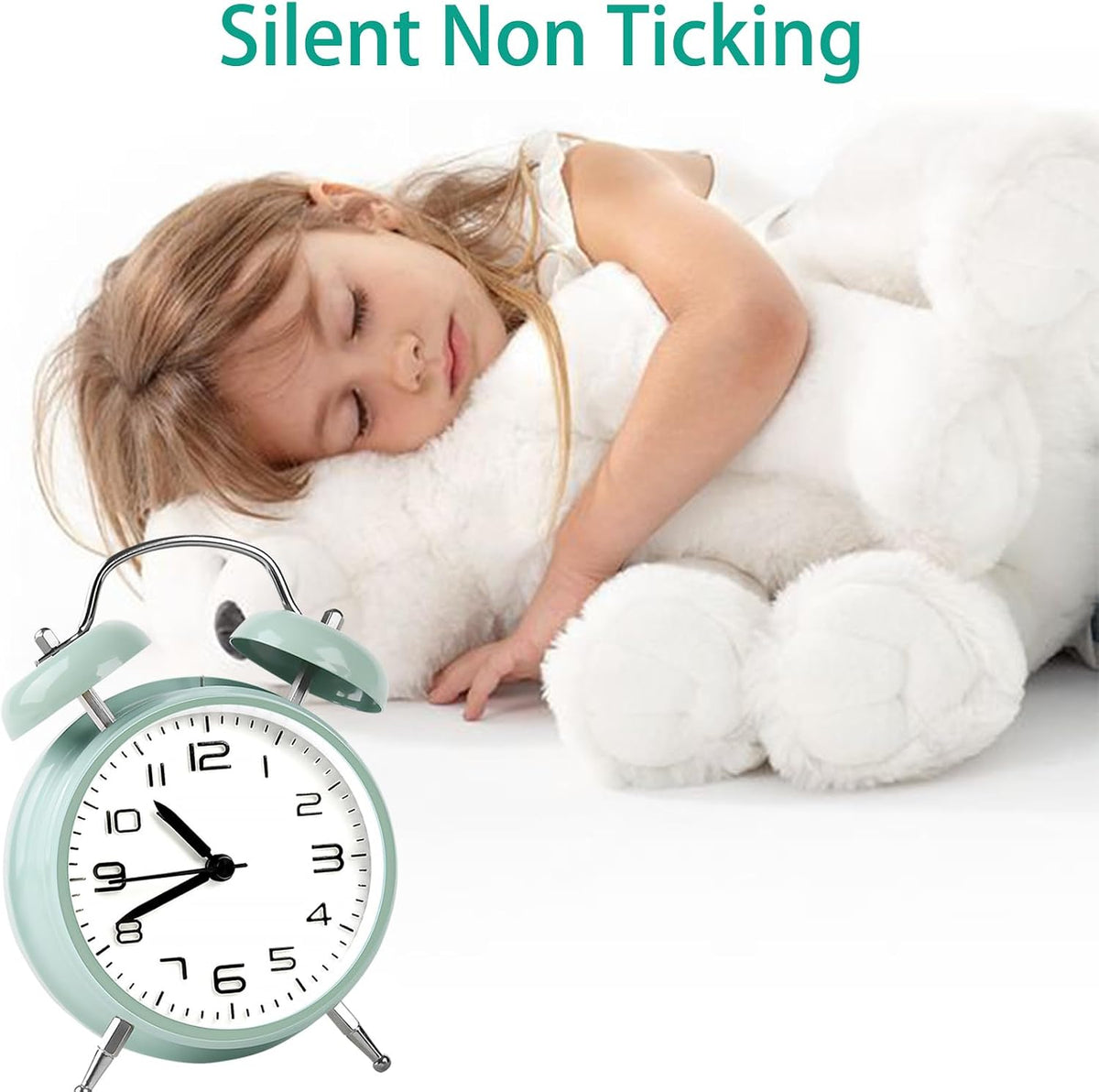 pxy Loud Alarm Clock for Heavy Sleepers 3D Dial Battery Operated (Battery Include), 4" Super Silent Analog Alarm Clock for Kids with Night Light PT260 Silver OrangePT505 Green White