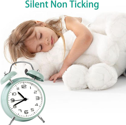 pxy Loud Alarm Clock for Heavy Sleepers 3D Dial Battery Operated (Battery Include), 4" Super Silent Analog Alarm Clock for Kids with Night Light PT260 Silver OrangePT505 Green White