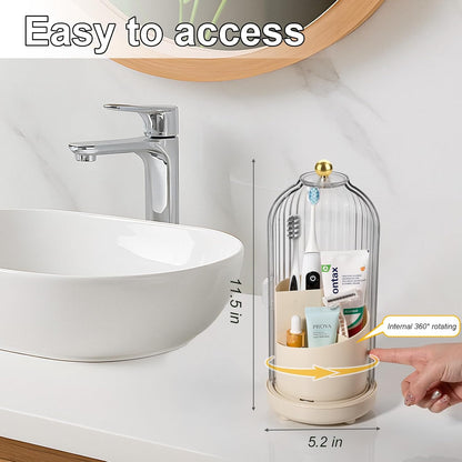 Toothbrush Holders with Cover Toothpaste Organizer for Bathroom, White | 360° Rotating, Dustproof Sliding Lid, Drainage Holes, Waterproof, for Kids Electric Toothbrush Makeup Brush Storage