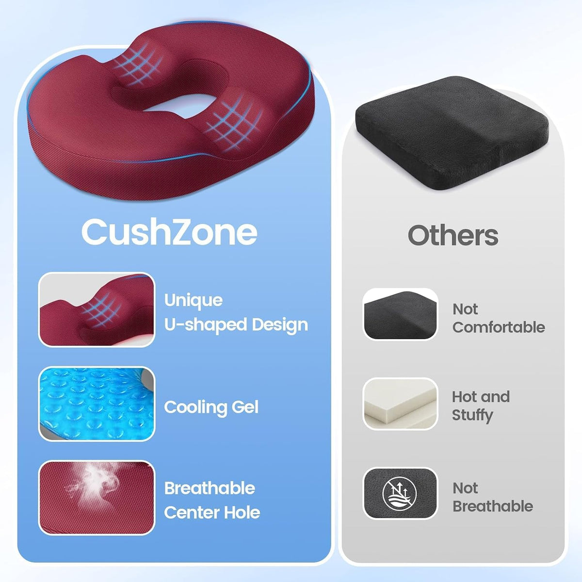 Donut Pillow Seat Cushion, Cooling Gel Memory Foam Chair Cushion, Black