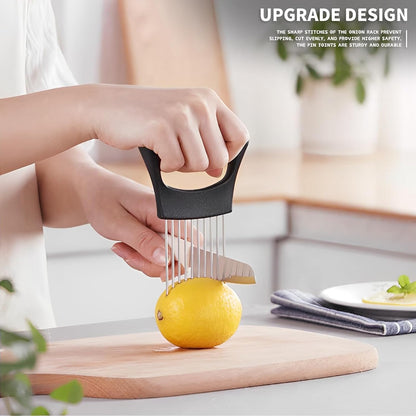 2PCs Stainless Steel Onion Slicer Holder, Onion Cutter Holder for Slicing | Onion Holder, Safety Onion Slicer for Slicing Onions, Tomatoes, Avocados, Eggs and Other Vegetables, Kitchen Utensils