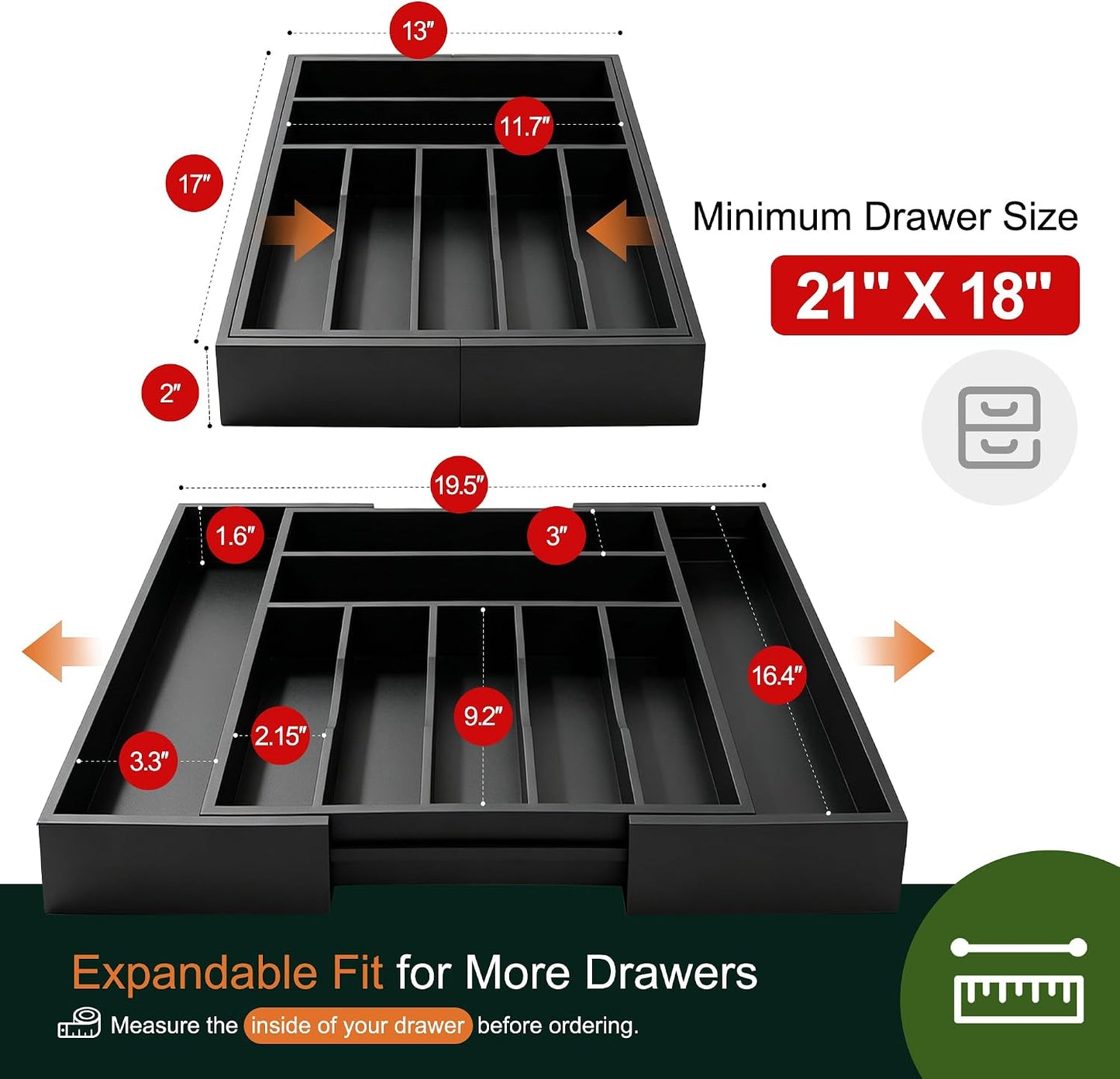 Expandable Bamboo Kitchen Drawer Organizer for Cutlery and Utensils, Adjustable Bamboo Wood Cutlery Tray in Drawer for Flatware and Silverware in Kitchen, (Natural)