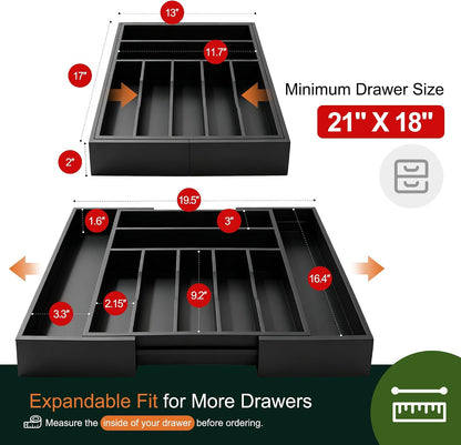 Expandable Bamboo Kitchen Drawer Organizer for Cutlery and Utensils, Adjustable Bamboo Wood Cutlery Tray in Drawer for Flatware and Silverware in Kitchen, (Natural)