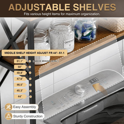 Laundry Over The Washer and Dryer Storage Shelf, 2 Tiers Laundry Room Freestanding Shelf with Adjustable Shelves, Double Layer Organizer for Top Load and Front Load Washers Dryers