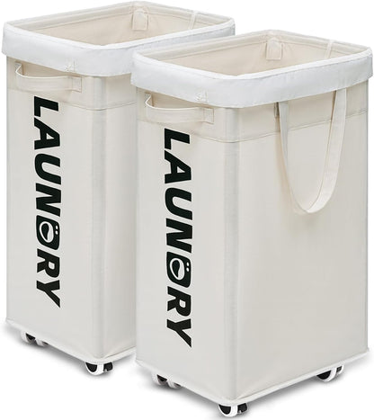 Goodpick 75L Laundry Basket with Wheels & Removable Wash Bag for Dorm | Rolling Laundry Basket with Handles for Dirty Clothes, Fodable Hamper for Laundry Room, Dorm Room Essentials, Grey