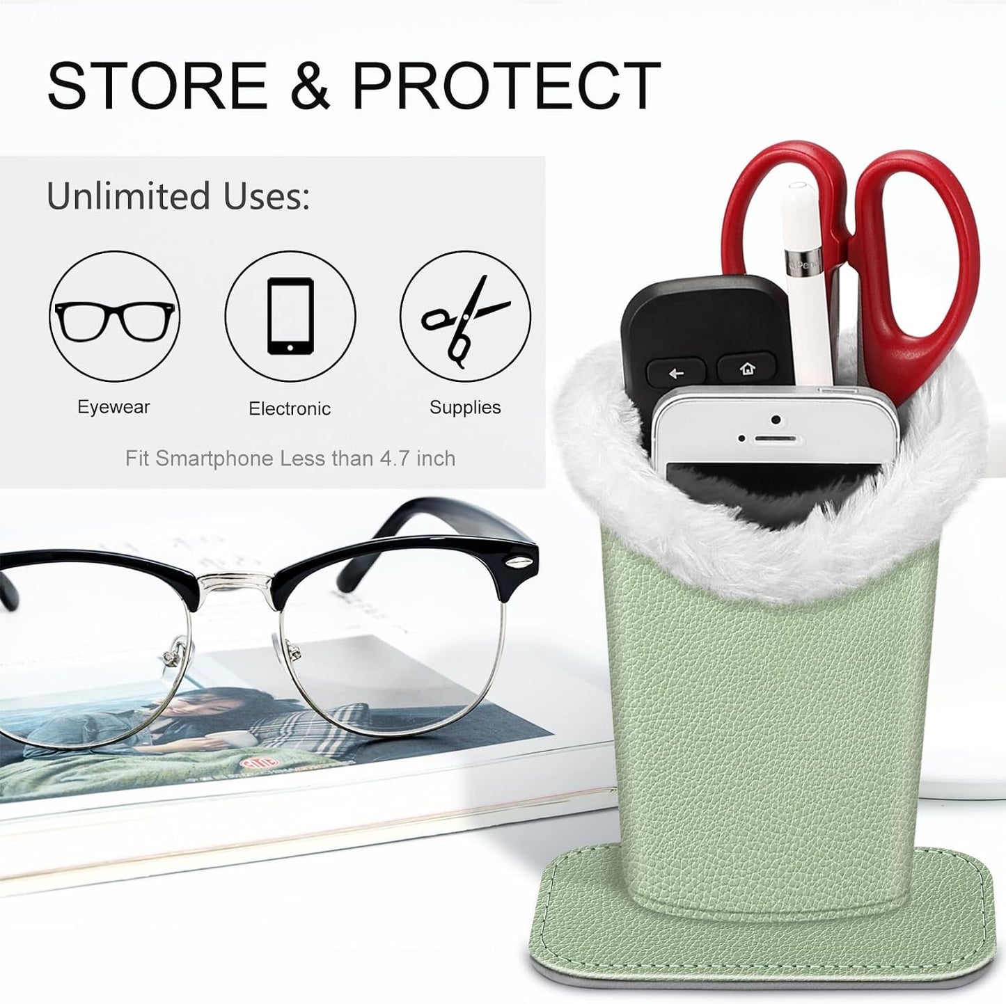 FINTIE Plush Lined Eyeglasses Holder, Glasses Stand Case For Nightstand | Soft Plush Lining, Bedside Eyeglasses Holder, Office Desktop Organizer, Small Item Storage, Anti-Scratch - Colors B