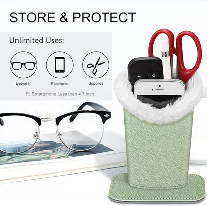 FINTIE Plush Lined Eyeglasses Holder, Glasses Stand Case For Nightstand | Soft Plush Lining, Bedside Eyeglasses Holder, Office Desktop Organizer, Small Item Storage, Anti-Scratch - Colors B