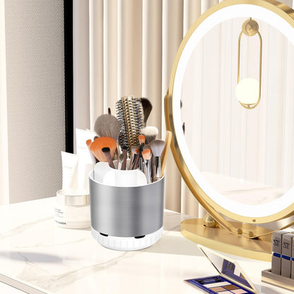 GFWARE Rotating Silver Toothbrush Holder for Bathroom Organizer, Drainage | Detachable 6 Slots Kids Electric Toothbrush and Toothpaste Holder, Bathroom Countertop Sink Storage Caddy