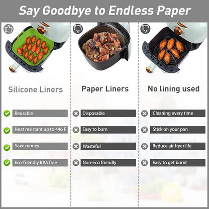 Silicone Air Fryer Liners 10QT, Reusable Airfryer Basket Liners Rectangular for Ninja DZ550/DZ401, 2Pcs 5QT Large Air Fryer Accessories,Replacement Basket Insert with Magnetic Cheat Sheet (2 Pcs Grey)