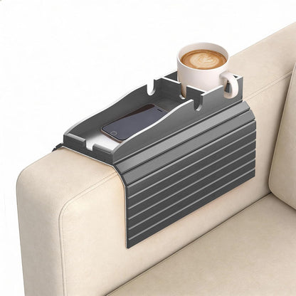 Korser Couch Armrest Table, Sofa Arm Tray with Removable Cup Holder, 2 in 1 Anti-Slip Armrest Tray Table for Couch, Bamboo Foldable Couch Cup Holder for Drinks Snacks Phone Remote Control