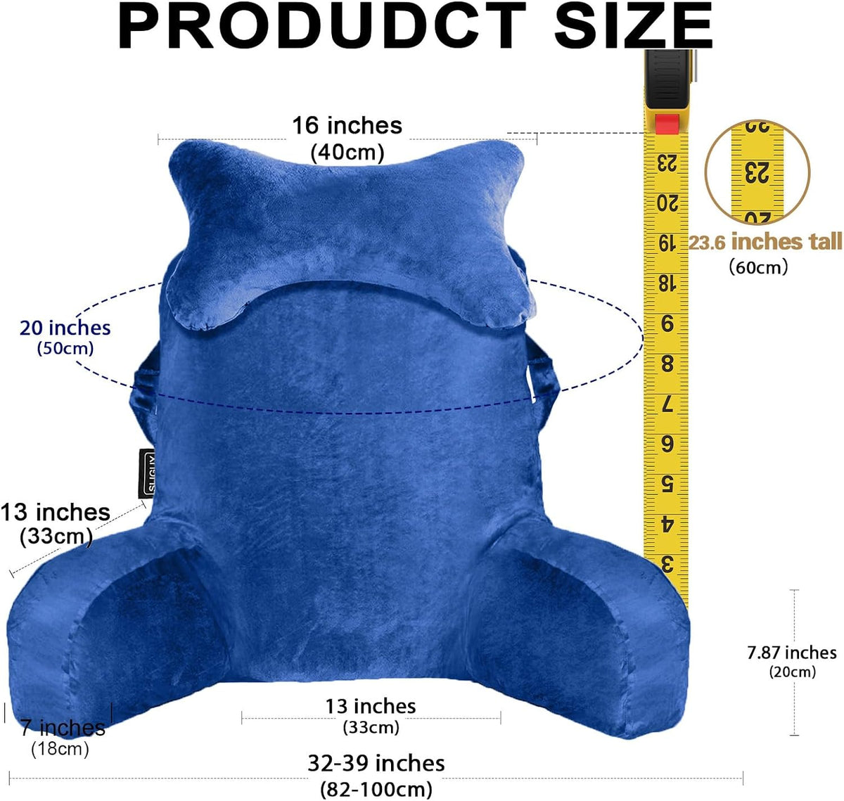 SLIGUY Reading Pillow for Sitting in Bed Couch Adult, Back Pillow with arm Support and Pockets, Adult Back Pillow Bed Chair for Bed Rest, Reading, Watching TV, Gaming for Boys and Girls Dark Grey