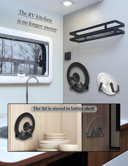Pot Lid Organizer, 2 Pack Lid Holders Inside Cabinet, (Black) | Pot Lid Storage Wall Mount Rack, Pan Lid Organizer Fit for Cutting Board Wall Mount Lid Holder Fixed by Adhesive or Screw