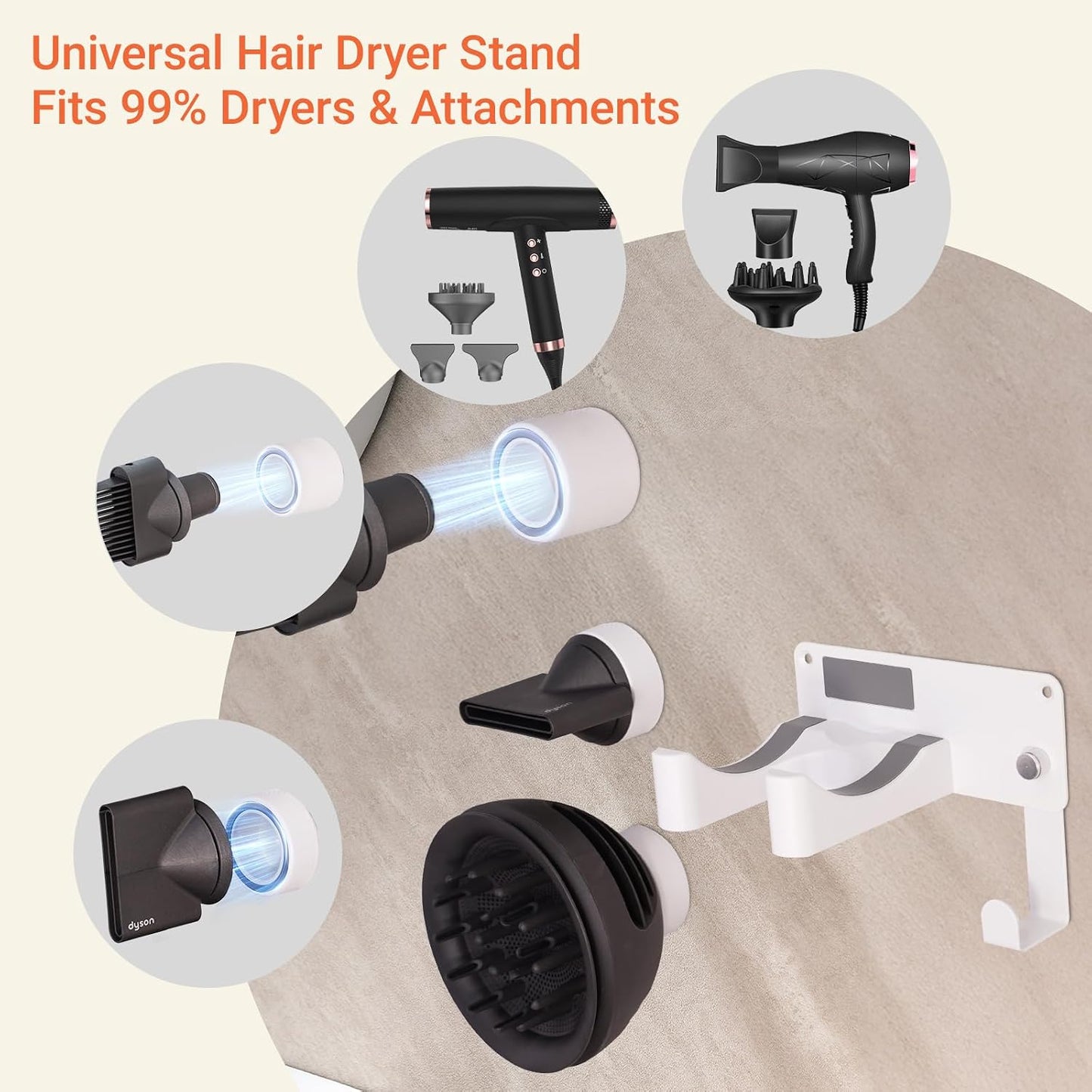 Hot Tools Organizer, Hair Tool Organizer Wall Mount Aluminum Alloy, Space-Saving Curling Iron Holder for Vanity & Bathroom with Stainless Steel Cups White CHOCHOYAH