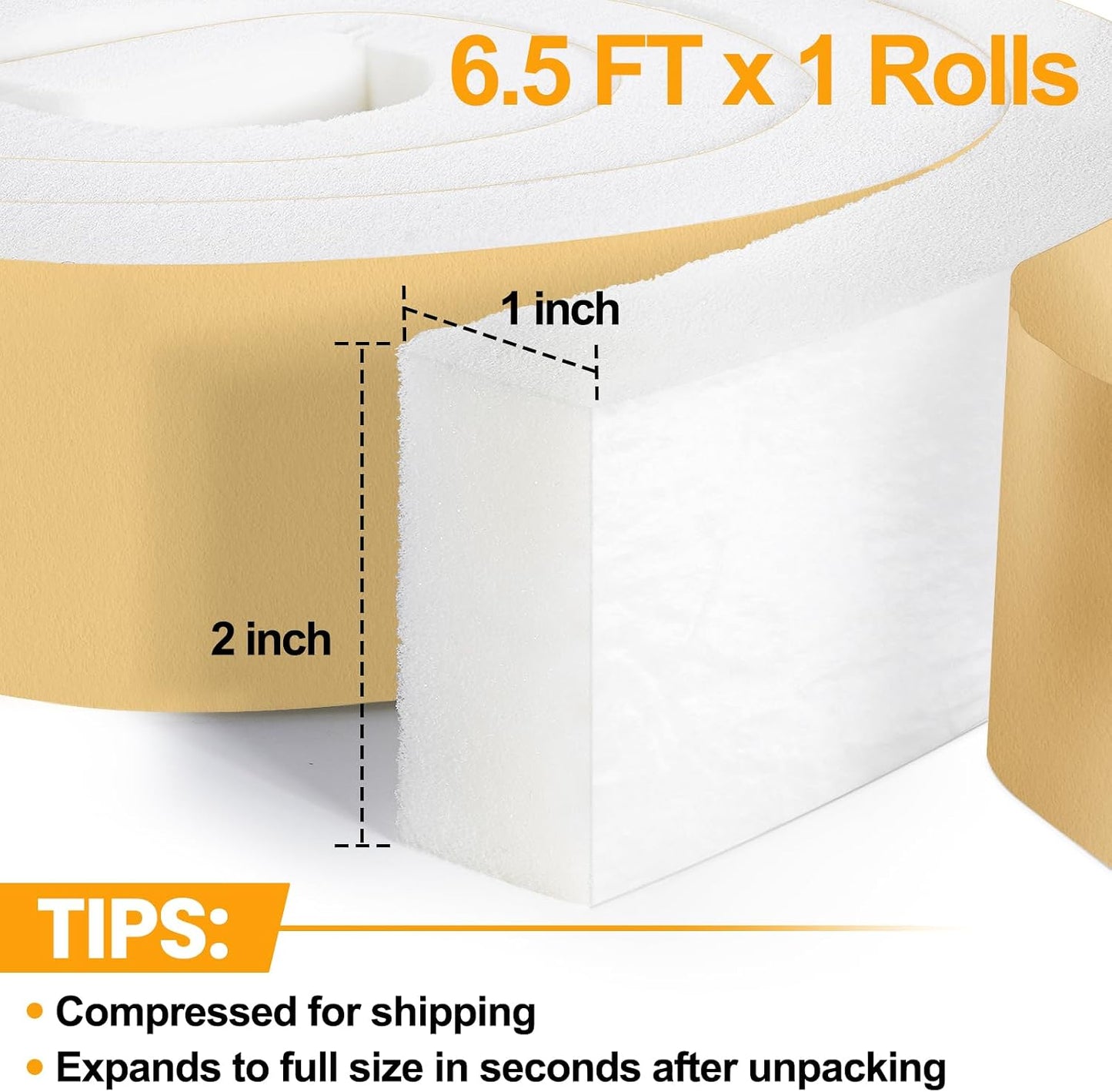High Density Foam Tape Air Conditioner Window Seal, 1x1 Inch Thick Foam Stripe with Adhesive for Window AC Insulation, Weather Stripping for Doors and Windows Insulation, AC Foam Tape, White