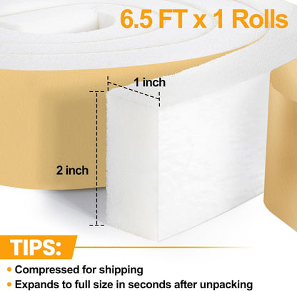 High Density Foam Tape Air Conditioner Window Seal, 1x1 Inch Thick Foam Stripe with Adhesive for Window AC Insulation, Weather Stripping for Doors and Windows Insulation, AC Foam Tape, White