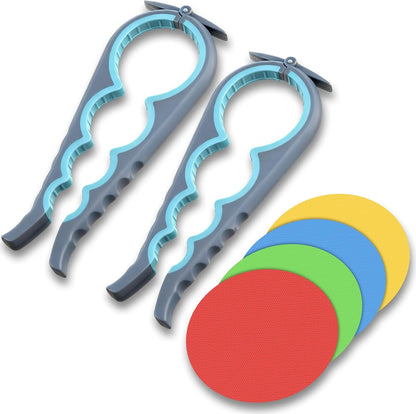 Jar Opener for Weak Hands, Seniors with Arthritis, 2 Pcs 5 in 1 Multi Function Bottle Opener Lid Openers For Arthritic Hands with 4 Pcs Rubber Jar Openers Bottle Gripper Non Slip Pad