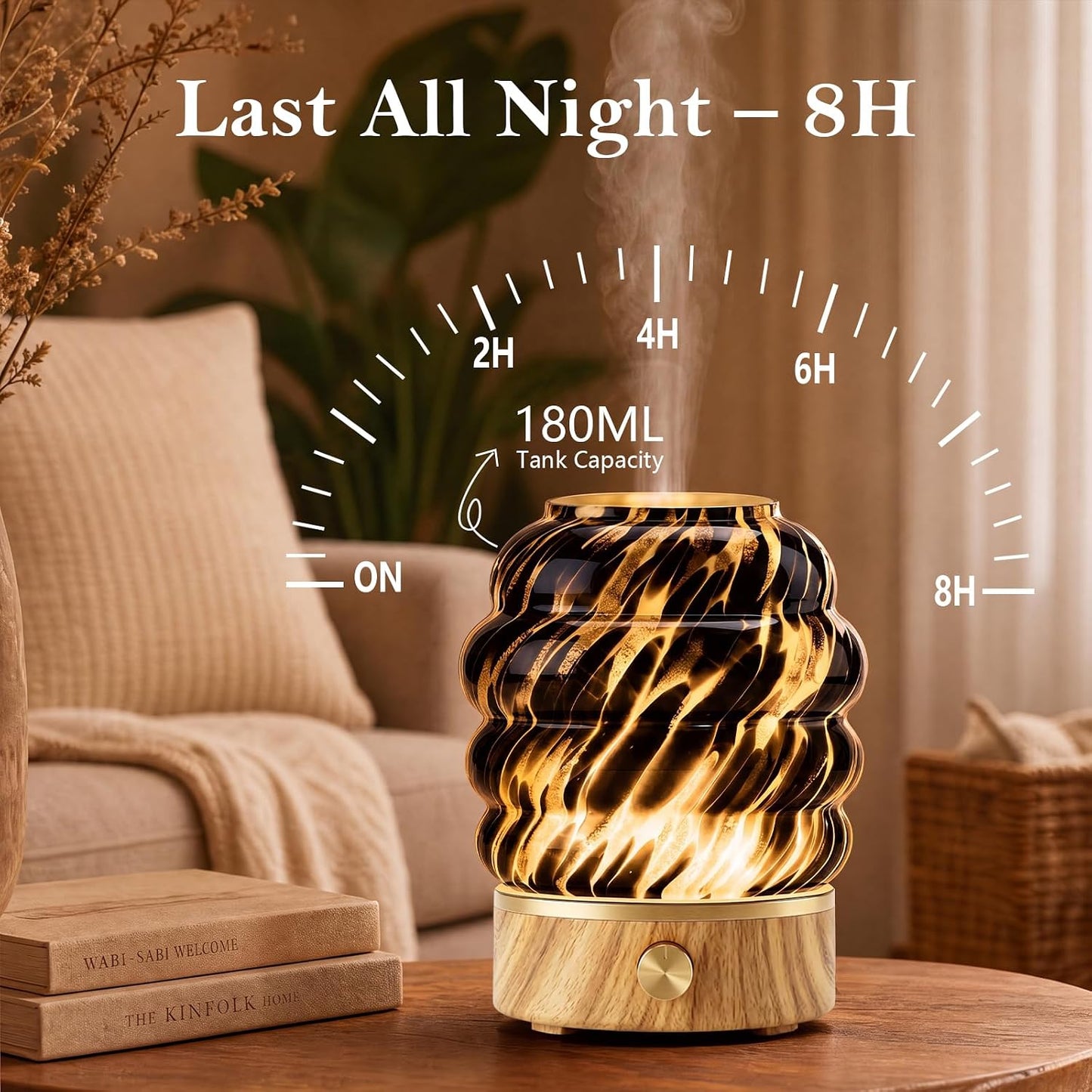 Glass Essential Oil Diffuser for Home - 180ml Ultrasonic Cool Mist Aromatherapy Diffuser for Essential Oils with 7 Led Night Light & Auto Shut-Off Protection for Home Office Bedroom Gifts for Women