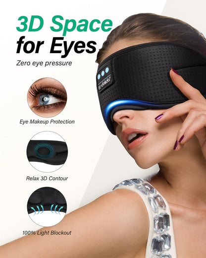 LC-dolida Sleep Headphones, White Noise Bluetooth Sleep Mask 3D Breathable Wireless Eye Mask for Timing, Sleep Mask with Bluetooth Headphones for Side Sleepers Travel Yoga, Cool Gadgets for Women Men